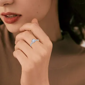 925 di lusso argento solitario diamante matrimonio anello di fidanzamento originale romantico anello rotondo Baguette gioielli