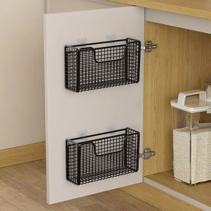 Caja de almacenamiento de puerta de armario montada en la pared de hierro sin perforaciones, estante de envoltura de plástico para cocina, baño o refrigerador, estante de almacenamiento de ollas - Product Image 1