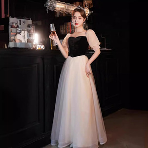 Art Exam Dress 2025 Autumn Champagne Color Patchwork Puff Sleeve Long Sister Dress Annual Meeting Performance Dress - Product Image 2