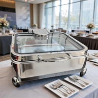 304, Quadratischer Glas-Chafing-Dish, Modernes Buffet-Warmhaltegerät für Hochzeiten, gehobene Restaurants und Catering