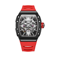 Montre mécanique automatique pour homme HANBORO King Series, design squelette trèfle, cadran en verre, bracelet en caoutchouc, mode personnalisée