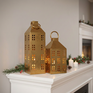 Latest Hot Selling Christmas Home Decoration <b>Brass</b> Antique Metal Candle <b>Lanterns</b> in House Shape - Product Image 1