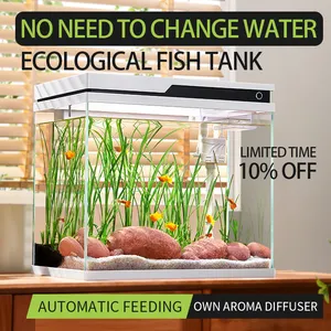 Yee Automatic Feeding Smart Fish Tank Intelligent Humidification Small Glass Smart Aquarium Fish Tank With Filter And LED Light