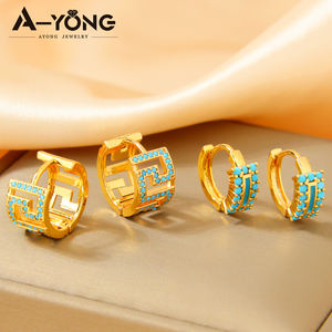 أقراط دائرية مطلية بالذهب موديل 2026، مجوهرات لا تصدأ، أقراط زركونيا دائرية للنساء للمناسبات والحفلات - Product Image 2