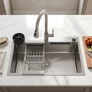 <span class=keywords><strong>Évier</strong></span> de <span class=keywords><strong>cuisine</strong></span> moderne fait main avec robinet cascade encastré, planche à découper, passoire et accessoires de drainage pour <span class=keywords><strong>cuisine</strong></span> de luxe - Product Image 1