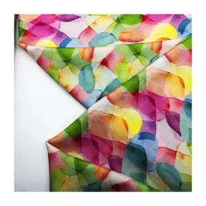 قماش قطني مطبوع رقميًا لفستان مخصص من الدوائر الملونة الكرتونية poplin