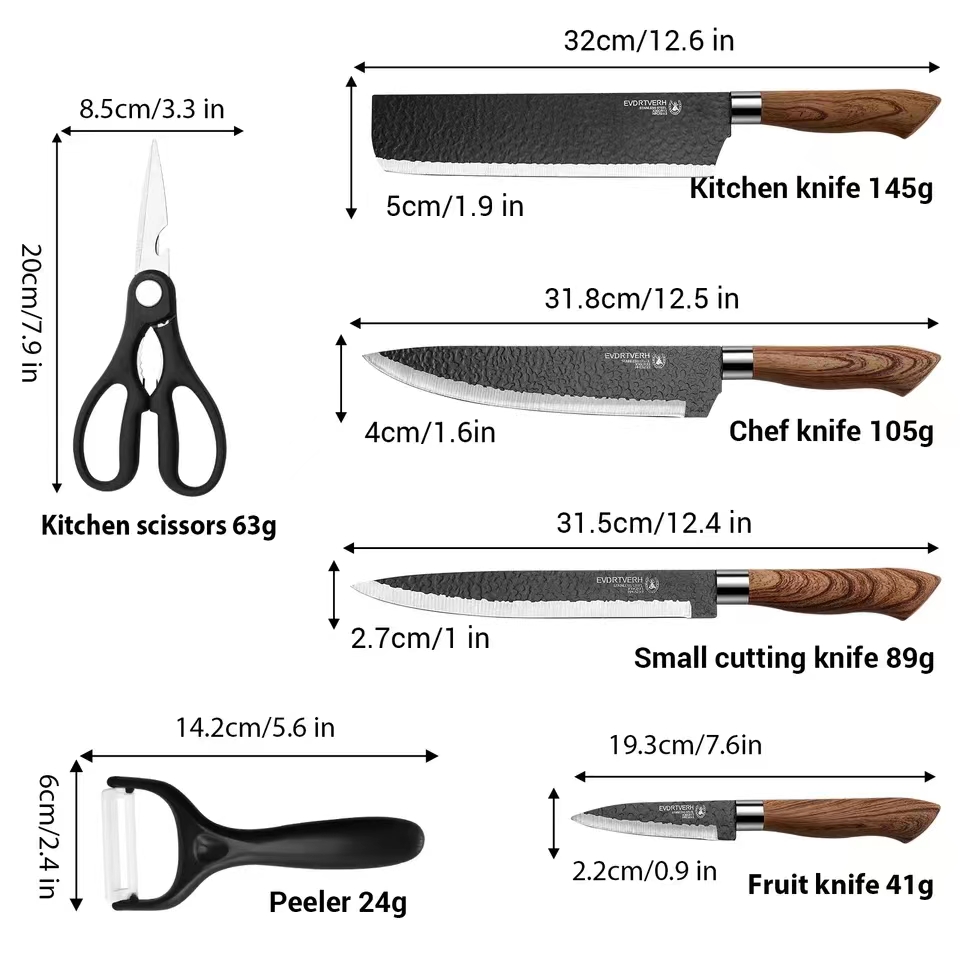 6-piece EVA box kitchen knife set with wavy handle and sprinkling