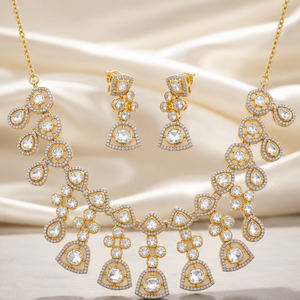 Premium 925 Silver Kundan <b>Necklace</b> Set Designer Bridal Jewelry Elegant Earrings for Women Collection Wear for Women Bridal Party - Product Image 2