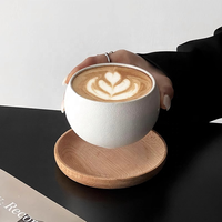 Tasses à café de brassage d'oeufs en porcelaine givrée blanche solide tasses à latte sans poignée épaissies avec plateau