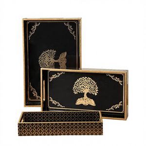 Nueva Bandeja de Madera Tallada Ajustable de Estilo Moderno y Sostenible para Sala de Estar, Procedente de la India - Product Image 1