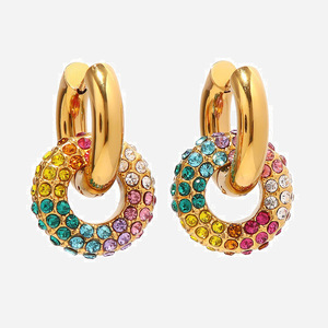 Pendientes de Diamantes para Mujer, Acero Inoxidable, Corte Brillante Redondo, Diseño Geométrico, Uso Diario, Piedras de Imitación Coloridas - Product Image 1