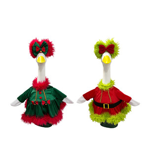 Christmas Goose Costume Outfit With <b>Bow</b> And Furry Trim Holiday Decor For Lawn Goose Statue - Product Image 6