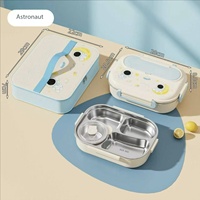 Boîte à lunch en acier inoxydable avec compartiments à motifs de dessins animés pour le travail et les étudiants, offrant un aspect de haute qualité.