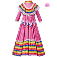 Costume de danse ethnique mexicaine pour Halloween, robe traditionnelle longue de danse flamenco, jupe de carnaval du Jour des Morts pour filles