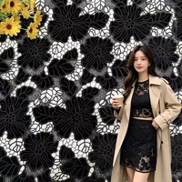 Tissu en dentelle floquée 3D en velours à chevrons, couleur personnalisée, découpé au laser, noir, pour robe de mariée, filles, 100% polyester, usine OEM ODM