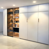 Lit Murphy multifonctionnel gain de place avec armoire en verre assortie, éclairage LED intégré, lit mural dissimulé moderne, placard et armoire