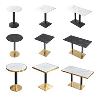 Vente directe d'usine, table à manger moderne aspect marbre, base en acier inoxydable, table de café ou de restaurant en bois grainé pour 3 à 4 personnes