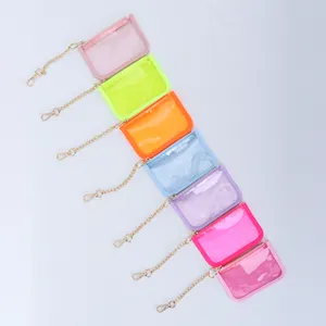 Wholesale 10 Colors No MOQ Daily Accessories Small Keychain For Women Men Coin Purse Transparent Clear PVC Card Holder Wallet