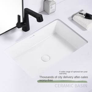 <span class=keywords><strong>Lavabo</strong></span> empotrado de cerámica cuadrado de gran capacidad, diseño bajo encimera de <span class=keywords><strong>fondo</strong></span> plano para lavado de cara en el hogar, <span class=keywords><strong>lavabo</strong></span> de baño - Product Image 3