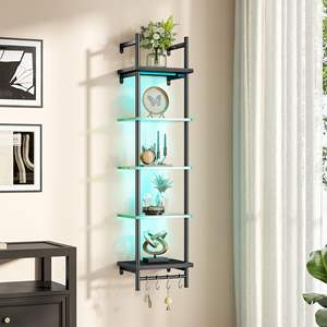 Mensole Galleggianti da Parete con Luci RGB, Ganci Portaoggetti, Design Moderno, Grande Capacità per Camera da Letto, Soggiorno e Vanità - Product Image 1