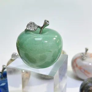 Wholesale Crystal Crafts Big Size Sculpture Carving Green Aventurine Polishing 45 Mm Mixed Apple For Healing Decoration Gift