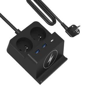 Vastfafa Chargeur sans fil Multiprise 5 prises CA 2 rallonge de charge USB Protection contre les surtensions <span class=keywords><strong>Prise</strong></span> UE - Product Image 1