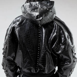 대량 럭셔리 디자이너 사용자 정의 패치 워크 2 색 Pu 가죽 무거운 겨울 남성 가죽 헐렁한 맞춤 두꺼운 도매 재킷 Chaqueta - Product Image 3