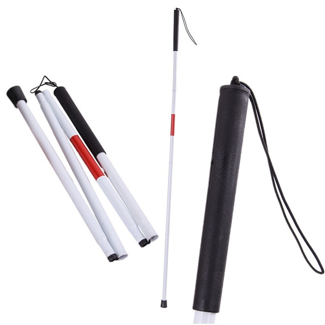 Factory Wholesale Aluminum Alloy Four-Section Foldable Blind Guide Cane Crutch Cane Walking Stick for the Blind