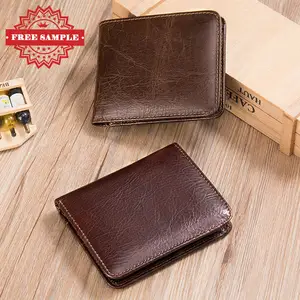 Design Retro custom personal name Genuine Leather Card Holder business men wallet Luxury Slim leather rfid money clip wallet