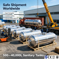 Tanque Horizontal Sanitario de Grado Farmacéutico de 500-30000L, Acero Inoxidable 316L, Pulido Espejo, Agua Purificada, ASME CE, Fabricante