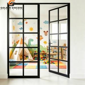 GS Safe Interior Glass Door for Children's Room Aluminum <b>Frame</b> French Grid Door with Tempered Safety Glass - Product Image 1