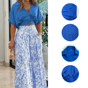Conjuntos de <span class=keywords><strong>Verano</strong></span> para <span class=keywords><strong>Mujer</strong></span>, Listos para Enviar, Camisa de Cuello Camisero Corto, <span class=keywords><strong>Pantalones</strong></span> Anchos Holgados, Ropa Casual de Oficina, Traje de Dos Piezas - Product Image 3