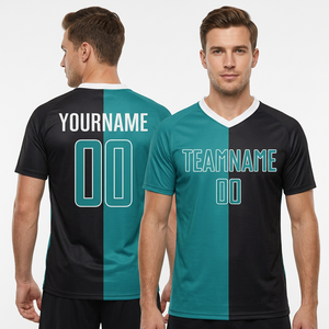 Camiseta de Fútbol para Hombre, Manga Corta, Cuello Redondo, Color Verde Azulado y Negro, Personalizable con Nombre y Número, para Adultos - Product Image 2
