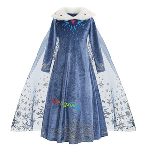 Col de fourrure d'hiver Princesse Elsa Robe <span class=keywords><strong>Reine</strong></span> Flocon de neige Costume Fancy Dress Party Ceremony Halloween Christmas <span class=keywords><strong>TV</strong></span> & Movie Costumes - Product Image 2