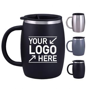 Custom logo 14oz <b>Cold</b> Drinks Coffee <b>Cups</b> With Spill Resistant Lid Strong Handle Stainless Steel Insulated Travel Coffee Mugs - Product Image 1