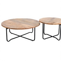 Table basse moderne en bois de manguier et métal, ensemble de 2 tables gigognes, écologique, légère, fabriquée à la main, montage facile, mobilier pour la maison