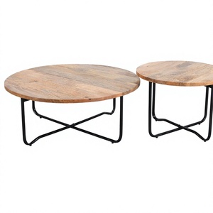 Mango Wood & Metal Modern <b>Nesting</b> <b>Table</b> Set of 2 Eco-Friendly Lightweight Handmade Coffee <b>Tables</b> for Living Room - Product Image 1