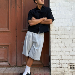 <span class=keywords><strong>Pantaloncini</strong></span> Eleganti da Uomo <span class=keywords><strong>Grigi</strong></span> a Gamba Larga Plissettati, Casual da Ufficio, con Elastico in Vita, Vestibilità Ampia, OEM - Product Image 1