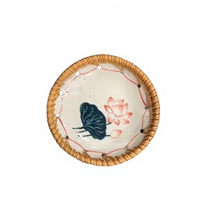 Handmade Ceramic Round <b>Coaster</b> with Lotus Design Traditional Chinese Style <b>Table</b> Mat for Tea Coffee Home Decor - Product Image 1