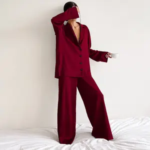 Conjunto de pijama feminino, conjunto de pijama casual de seda cetim com 2 peças, calças compridas e robe top