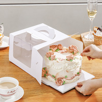 Boîte cadeau personnalisée pour gâteau tiramisu, emballage biodégradable fait main, individuelle, carrée, 4 pouces, avec impression de logo et poignée