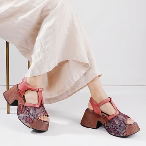 2025 Summer Women's High Top Open Toe Pure Cowhide <b>Sandals</b> High Heel Chunky Heel <b>Elastic</b> Band Buckle Hard-Wearing Fashion Trend - Product Image 1