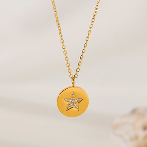 Cadena de clavícula Collar de estrella No deslustre Acero inoxidable Plateado Zircon Estrella Moneda redonda Colgante Gargantillas Collares - Product Image 3