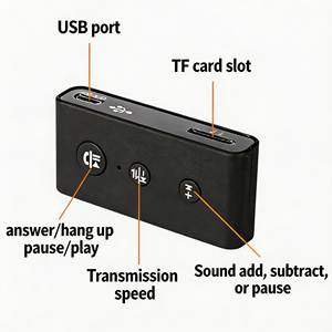 Receptor de Audio BT <span class=keywords><strong>con</strong></span> Clip, Adaptador <span class=keywords><strong>con</strong></span> Micrófono, Lector de Tarjetas TF, Entrada <span class=keywords><strong>Auxiliar</strong></span> de 3.5mm, Auriculares Inalámbricos, Música, Receptor de Audio BT para Automóvil - Product Image 1