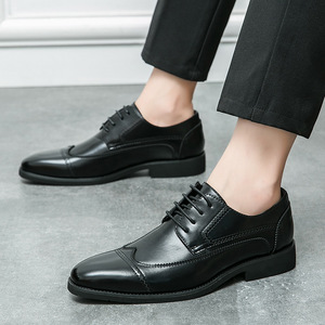 New Spring Men's Business Casual Leather Shoes Fashion Pointed Toe Low-<b>Top</b> Lace-Up Shoes Drop Shipping Available - Product Image 2