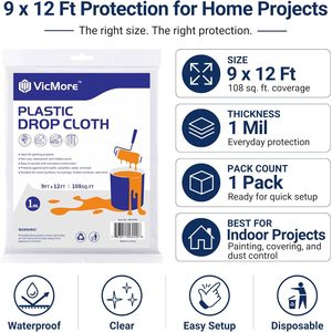 Bâche en plastique 9 pi x 12 pi 1 mil pour la peinture, la protection des sols et des meubles - Product Image 2