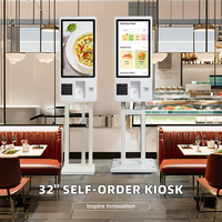 Terminal POS de pantalla táctil de 23,6 pulgadas, montaje en suelo, SDK, pago de autoservicio, KFC McDonald, restaurante, pedido de comida, lector de código de barras