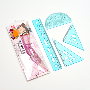 Giá trị cao bốn mảnh nhựa mềm Cai Trị thiết lập với tam giác tấm thước đo góc cho học sinh tiểu học bán buôn có sẵn - Product Image 4
