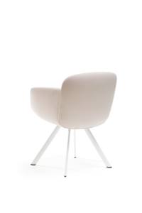 Fauteuil de bureau Viva minimaliste en cuir PU blanc, dossier bas, quatre pieds, base métallique elliptique, structure en bois, accoudoirs fixes, mousse - Product Image 2