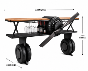 Chariot de bar inspiré des hélicoptères industriels, en métal et bois, avec rangement pour bouteilles de vin et porte-verres, pour la décoration intérieure - Product Image 2